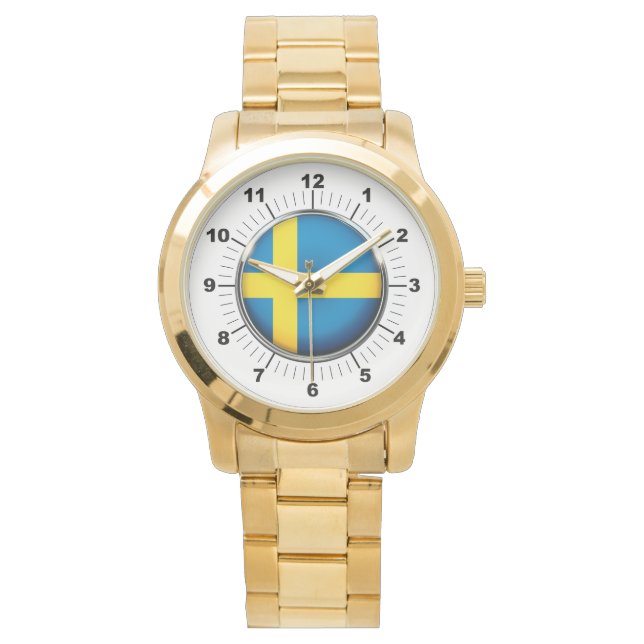 Schweden Flagge Oversized Gold Bracelet Watch Armbanduhr (Vorderseite)