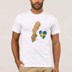 Schweden-Flaggen-Herz und Karten-T - Shirt