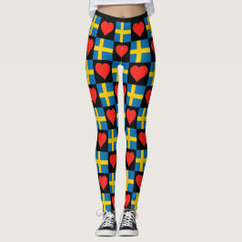 Schweden Flaggen Herzmuster Niedliche Patriotische Leggings