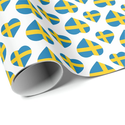 SCHWEDEN-HERZ-FORM-FLAGGE GESCHENKPAPIER (Rolleneckpunkt)