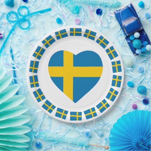 SCHWEDEN-HERZ-FORM-FLAGGE PAPPTELLER (Party)