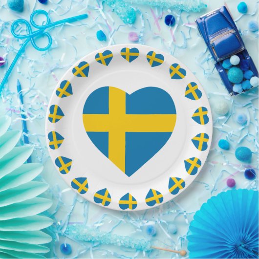 SCHWEDEN-HERZ-FORM-FLAGGE PAPPTELLER (Party)