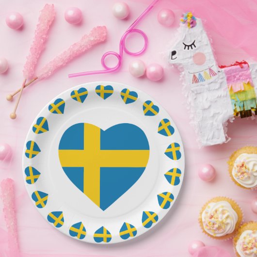 SCHWEDEN-HERZ-FORM-FLAGGE PAPPTELLER (Party)