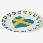 SCHWEDEN-HERZ-FORM-FLAGGE PAPPTELLER (Schrägansicht)