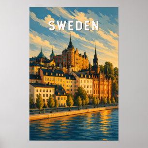 Schweden Illustration Reise Kunst Vintage Poster