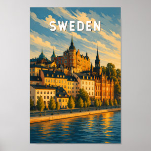 Schweden Illustration Reise Kunst Vintage Poster