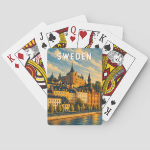 Schweden Illustration Reise Kunst Vintage Spielkarten