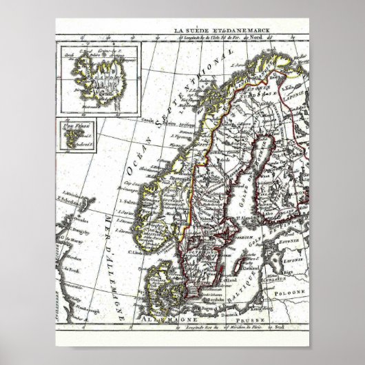Schweden Island Norwegen Dänemark Karte Poster (Vorne)