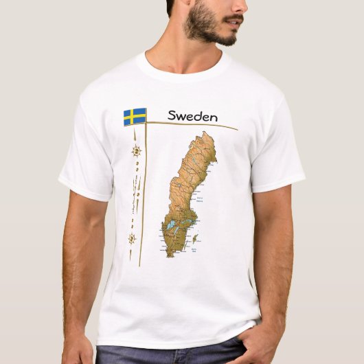 Schweden Karte + Flagge + T - Shirt (Vorderseite)
