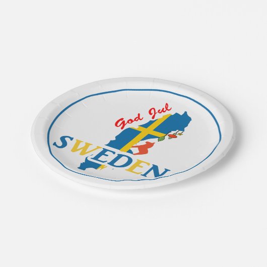 Schweden-Karten-Flagge und Gott Jul Pappteller (Schrägansicht)