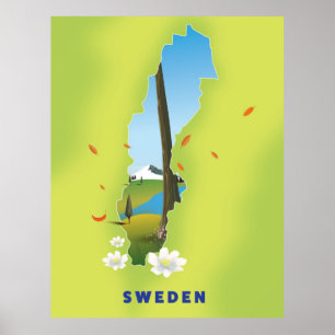 Schweden kartografiert illustriertes Reiseplakat. Poster