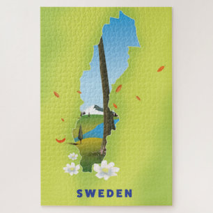 Schweden kartografiert illustriertes Reiseplakat. Puzzle