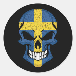 Schweden lächelt Schädelflagge Runder Aufkleber