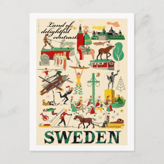 Schweden, Land der schönen Kontraste, Vintag Postkarte (Vorderseite)