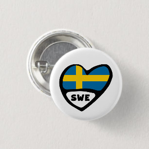 Schweden Ländercode Flagge Herz Pin Abzeichen, SWE Button