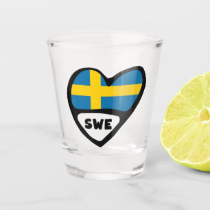 Schweden Ländercode Flagge Herz, SWE Schnapsglas