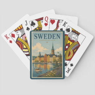 Schweden Landschaftsillustration Reise Kunst Vinta Spielkarten