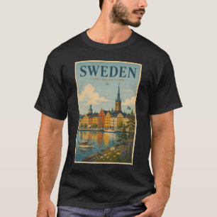 Schweden Landschaftsillustration Reise Kunst Vinta T-Shirt