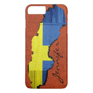 Schweden Map Flag Burlap Wood Look Case-Mate iPhone Hülle
