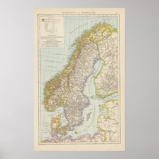 Schweden Norwegen Schweden Und Norwegen Karte Poster Zazzle De