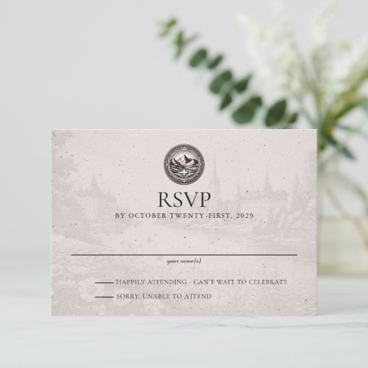 Schweden Passport Wedding RSVP Karte (Stehend Vorderseite)