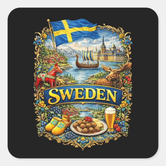 Schweden Quadratischer Aufkleber (Vorderseite)