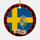 Schweden, Rotes Büffel, karierte und schwedische F Keramik Ornament (Vorne)
