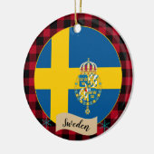 Schweden, Rotes Büffel, karierte und schwedische F Keramik Ornament (Links)