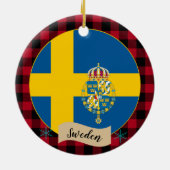 Schweden, Rotes Büffel, karierte und schwedische F Keramik Ornament (Hinten)
