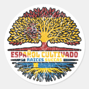 Schweden Schweden Spanien Tree Roots Flag Runder Aufkleber