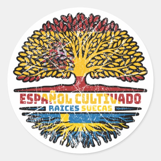 Schweden Schweden Spanien Tree Roots Flag Runder Aufkleber (Vorderseite)