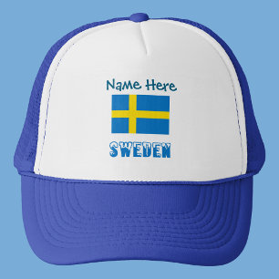 Schweden Schwedische Flagge Blau Personalisiert  Truckerkappe