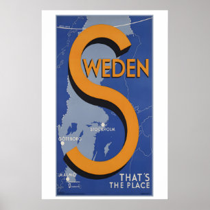 Schweden Stockholm Malmö Göteborg Vintage Reise Poster