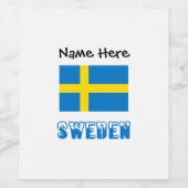 Schweden und die schwedische Flagge mit Ihrem Name Weinetikett (Einzelnes Label)