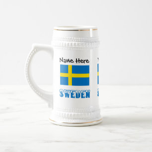 Schweden und schwedische Flagge personalisiert  Bierglas