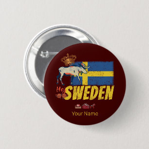 Schweden Vintage-Flagge Retro-Elch Urlaubs-Souveni Button