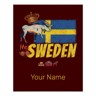 Schweden Vintage-Flagge Retro-Elch Urlaubs-Souveni Poster