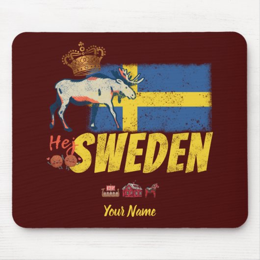 Schweden Vintage Flagge und Elche Souvenir Mousepad (Vorne)