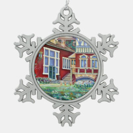 Schweden, Wasserfarbe Traditionelle Landschaft Schneeflocken Zinn-Ornament