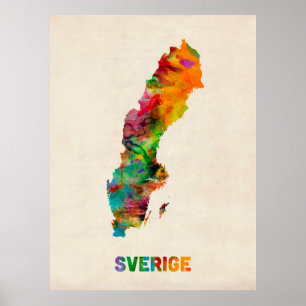 Schweden Wasserfarbkarte Poster