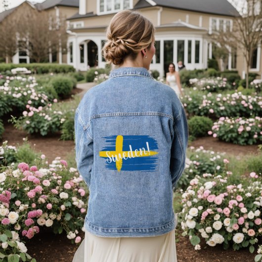 Schwedenflagge für künstlerische Pinselstriche Jeansjacke (Hochzeit Rückseite)