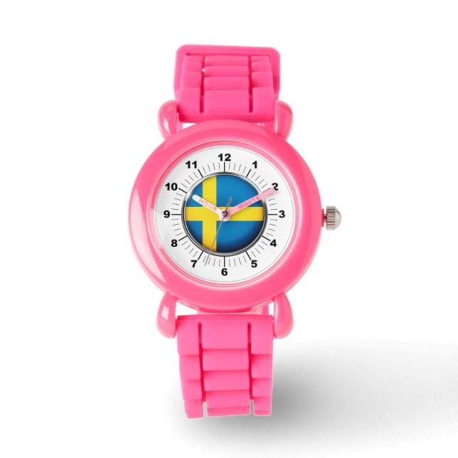 Schwedenflagge - Rosa Glitzer-Strap Watch Armbanduhr (Vorderseite)