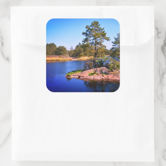 Schwedenlandskap, Foto Quadratischer Aufkleber (Tasche)