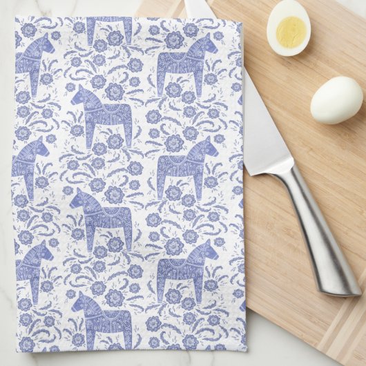 Schwedisch Dala Horse Folk Art Blue Kitchtuch Geschirrtuch