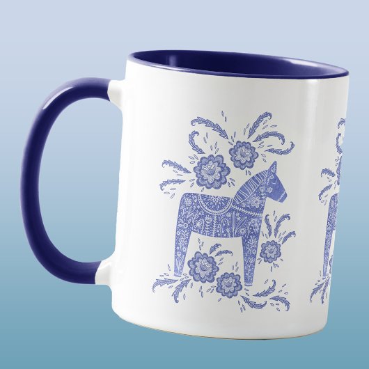 Schwedisch Dala Horse Periwinkle Blue und White Tasse