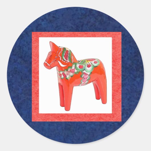Schwedisch Dala Horse Skandinavien Traditionell Runder Aufkleber (Vorderseite)