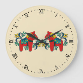 Schwedisch Dala Horse Twins Skandinavien Große Wanduhr