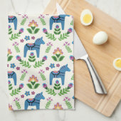 Schwedisch Dala Horses Blue Geschirrtuch (Viertel Falte)