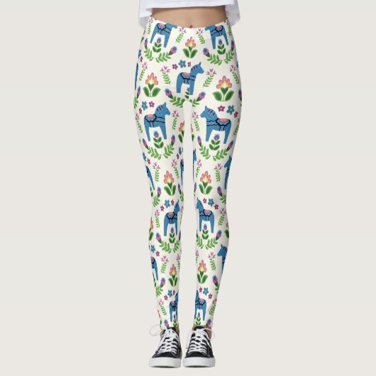 Schwedisch Dala Horses Blue Leggings (Vorderseite)