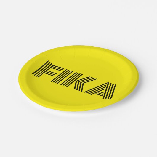 Schwedisch Fika Gelb und Schwarz Pappteller (Schrägansicht)